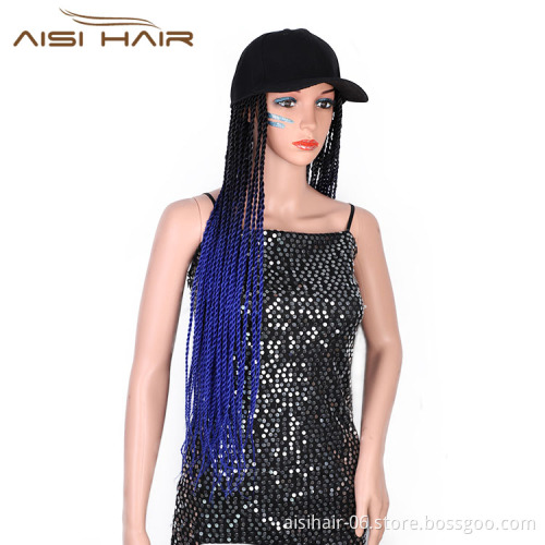 Aisi Hair Heat Resistant Synthetic Baseball Hat With Crochet Twist Braiding Hair Extension For Black Women Synthetic Hair Wigs